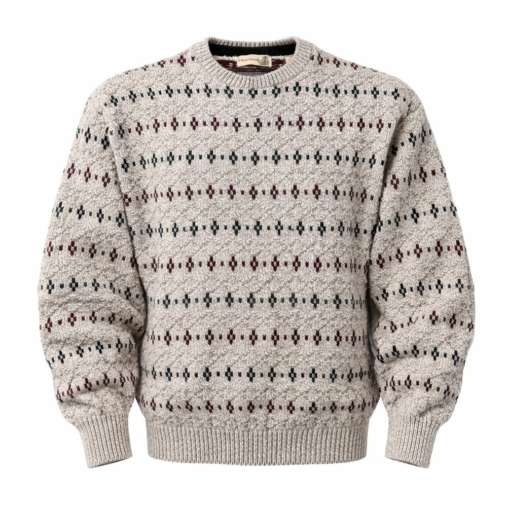 VTG 90s Fieldmaster Fair Isle Knit Sweater Men Medium Oatmeal Cozy Fisherman